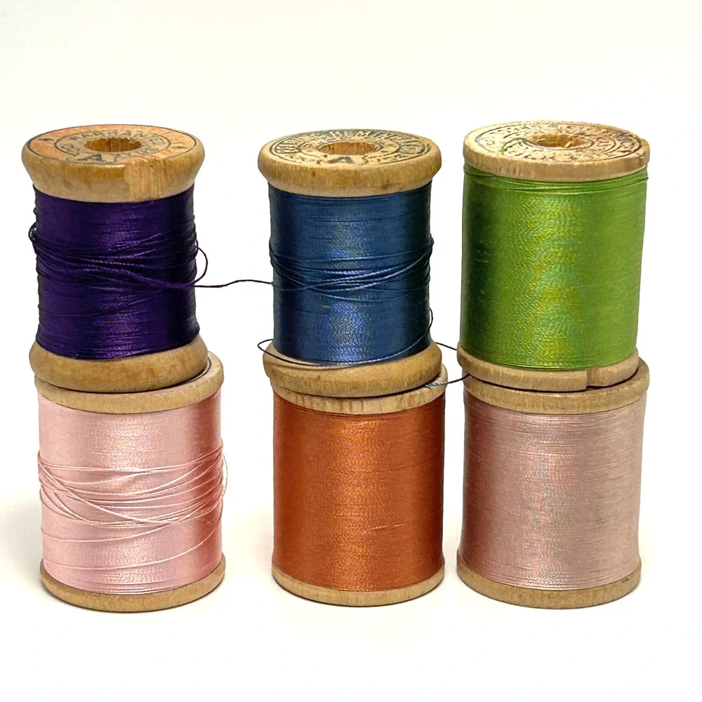 Vintage Silk‎ Thread on Wooden Spools Lot of 11